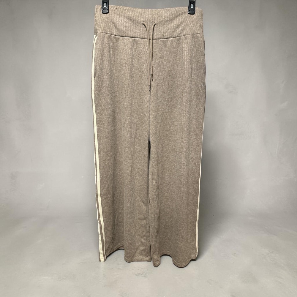 Halara Ribbed Wide Leg Sweatpants Taupe Brown Side Stripe Drawstring XL